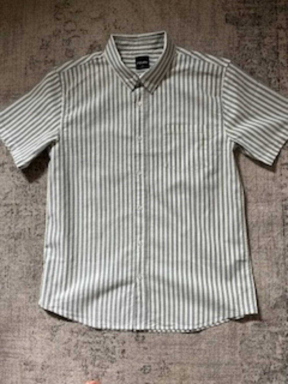 🧡3/15 RSQ Cotton Sage/Green White Striped Short Sleeve Shirt Men's L